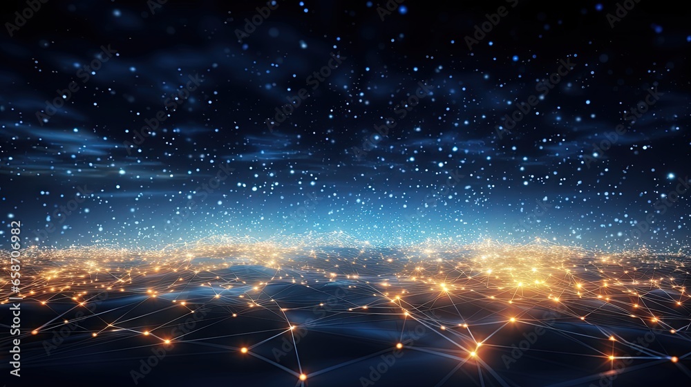 Poster 3D rendering of high speed digital technology and network connections in cyberspace