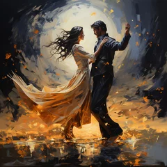 Deurstickers painting of adult couple dancing under the moon light, generative ai © Umi Sakina