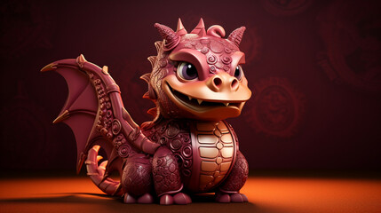 Chinese dragon, 3d illustration, red background, 3d rendering