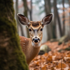 Serene Encounter: Doe in the Autumn Woods,deer in the woods,deer in the forest