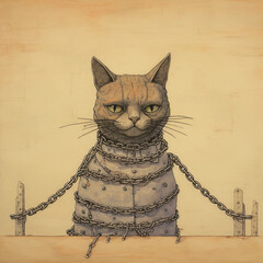 cat on a chair with chain