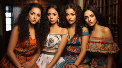 Obraz premium group of beautiful attractive Hispanic young women