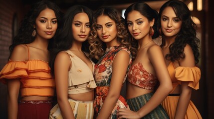 Obraz premium group of beautiful attractive Hispanic young women