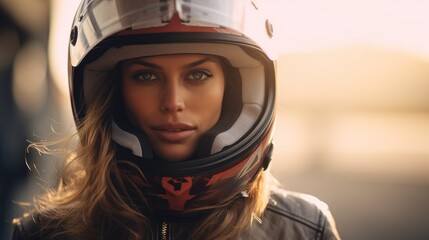 beautiful woman in motorcycle helmet