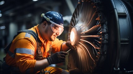 Aircraft technician Engineer repairing a turbine