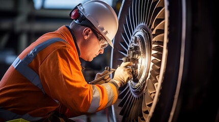 Aircraft technician Engineer repairing a turbine