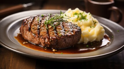 Beef steak with mashed potatoes