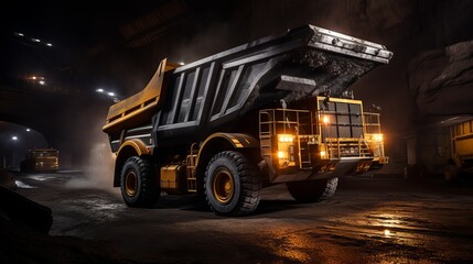 Large quarry dump truck in coal mine