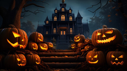 halloween background with pumpkin and bats
