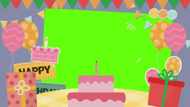 birthday card with birthday cake green screen