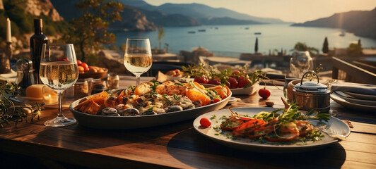 Mediterranean meal. Generative AI.