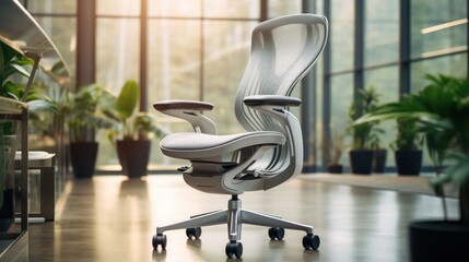 Ergonomic office chair featuring adjustable features within a well-lit workspace.