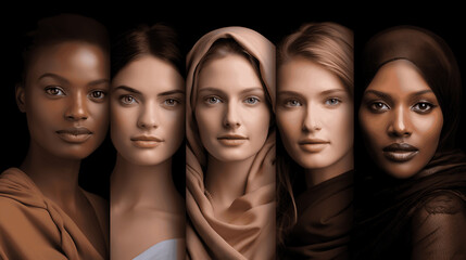 Obraz premium Society's Kaleidoscope, Women of Various Racial Backgrounds 