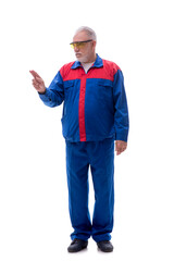 Old repairman isolated on white