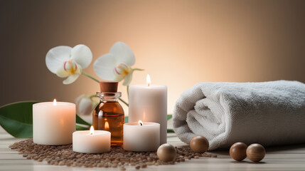 Fototapeta na wymiar Spa still life with candles and orchid