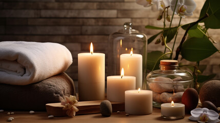 Fototapeta na wymiar Spa still life with candles and towel