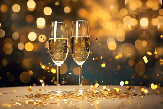 Two glasses of champagne. New Year's Eve concept