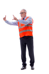 Old male architect isolated on white