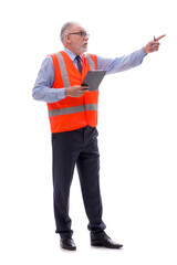 Old male architect isolated on white