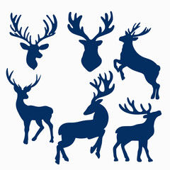 Vector set of deer silhouettes for christmas decoration. Logo of deer. Deer simple icon. Reindeer vector symbols. 