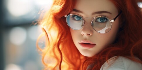 Fototapeta premium A woman with red hair and glasses