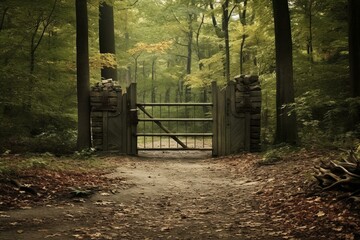 Gate leading to off-limits woods. Generative AI
