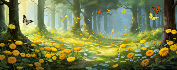 Forest meadow with lots of beauitful flowers.