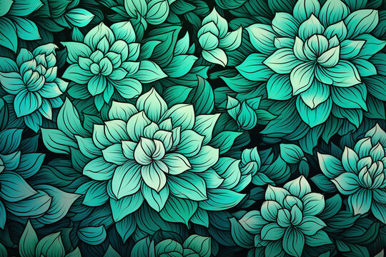 Floral pattern in teal green, nature-inspired background
