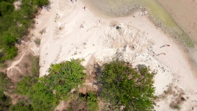 FPV, Ukraine, View from the mountain Pivikha on the Kremenchuk water reservoir near Svitlovodsk, Kirovograd region, Ukraine. Natural background in a sunny summer day.