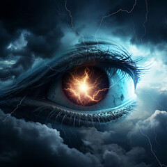 close up of eye fire and smoke