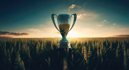 Foto op Canvas The winner's cup stands in the grass © cherezoff