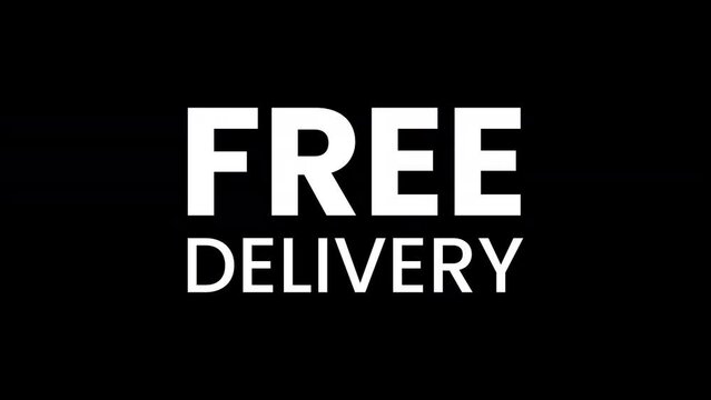 free delivery text with glitch effects on a black background.
