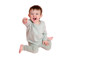 Happy toddler baby on studio, copy space, isolated on white background. Emotional child boy with a smile on his face, full height, isolated on white background. Kid age one year eight months