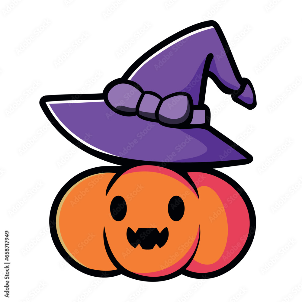 Poster halloween cute pumpkin with cap