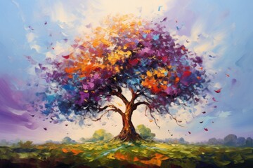 Obraz na płótnie Canvas A vibrant tree standing alone in a picturesque field