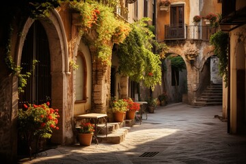 Fototapeta na wymiar Old town street in Italy. Generative AI