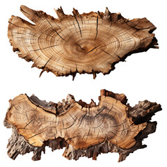 Circular piece of wooden cross section isolated on transparent background. Round slice of wood with tree ring pattern.