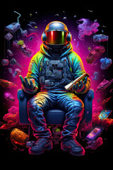 Naklejka premium Neon Gaming Streamer Astronaut