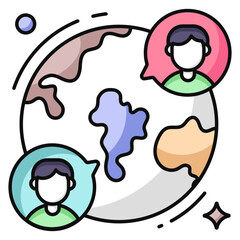 A colored design icon of global chatting 