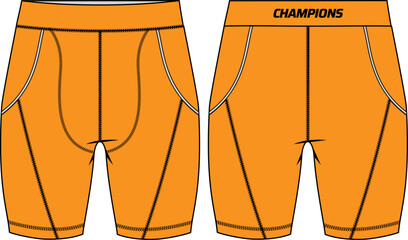 Compression tights fitness Shorts design flat sketch vector illustration, Bike Shorts tights concept with front and back view for Cycling, bicycle, workout and running active wear shorts design.
