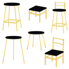 Set of vector chairs of different shapes and design . cartoon flat illustration. Chair & seating set vector illustration.