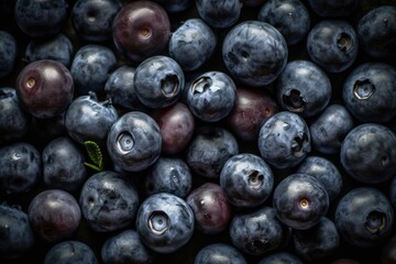 Top view of blueberries. Full frame. Generative Ai - obrazy, fototapety, plakaty