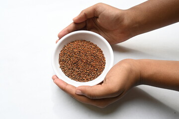 Eleusine coracana or finger millet. It is called Ragi and madua in India and Kodo in Nepal. It  is an annual herbaceous plant. Its widely grown as a cereal crop in the in Africa and Asia.