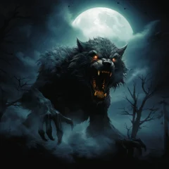 Deurstickers wolf howling at the moon © HuddaimaZahra