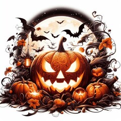 halloween pumpkin with bats