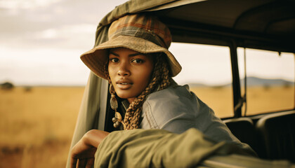 Beautiful black Woman Enjoying the Safari Experience