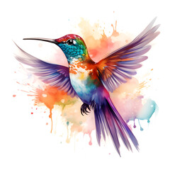Humming bird on a white background, watercolor illustration.
