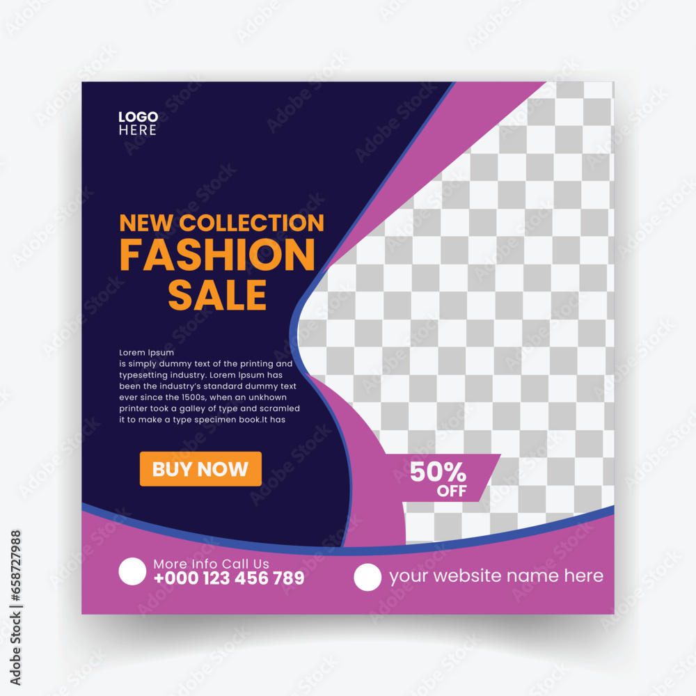 Wall mural now fashion sale promo social media post design template