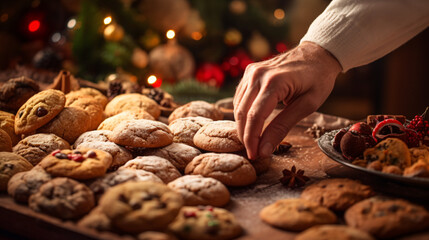 Christmas Festive Delights Close up of hands arranging cookies, food, dough, cooking, bread, cake, kitchen, baking, flour, christmas, making, cookie, bakery, pastry, sweet, hand, dessert, cookies