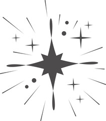 Christmas star shine. Glitter light magic icon. Twinkle sparkles with glow. Bright doodle symbol.